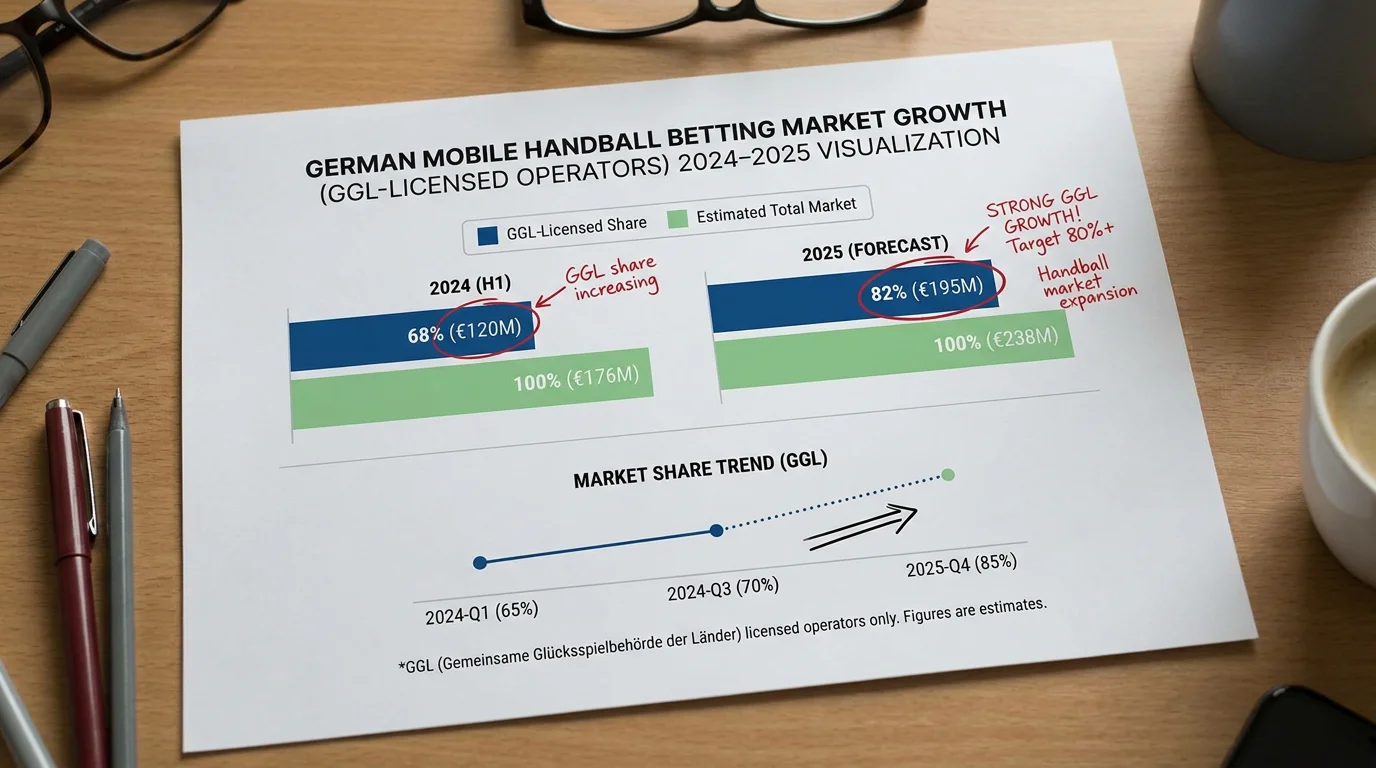 Grafische Darstellung der mobilen Handball-Sportwetten-Marktanteile lizenzierter Anbieter in Deutschland 2025