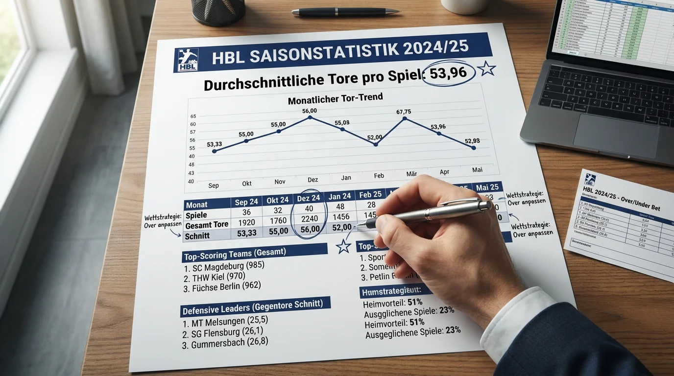 Handball-Bundesliga Wettmarkt – Tordurchschnitt 53,96 pro Spiel in 2024/25 und Quotenstruktur der HBL im Überblick