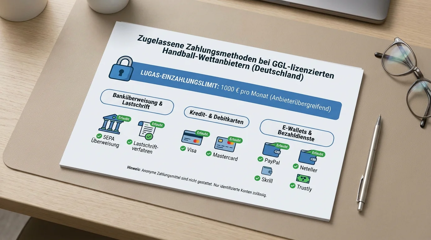 Übersicht zulässiger Zahlungsmethoden bei GGL-lizenzierten Handball-Wettanbietern in Deutschland 2026