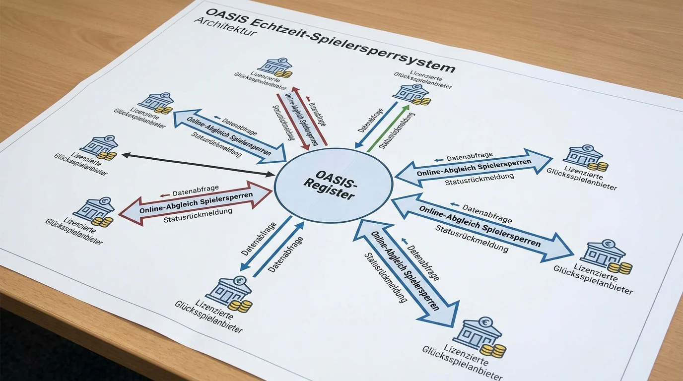 Schematische Darstellung des OASIS-Sperrsystems mit anbieterübergreifender Wirkung für GGL-lizenzierte Handball-Sportwetten