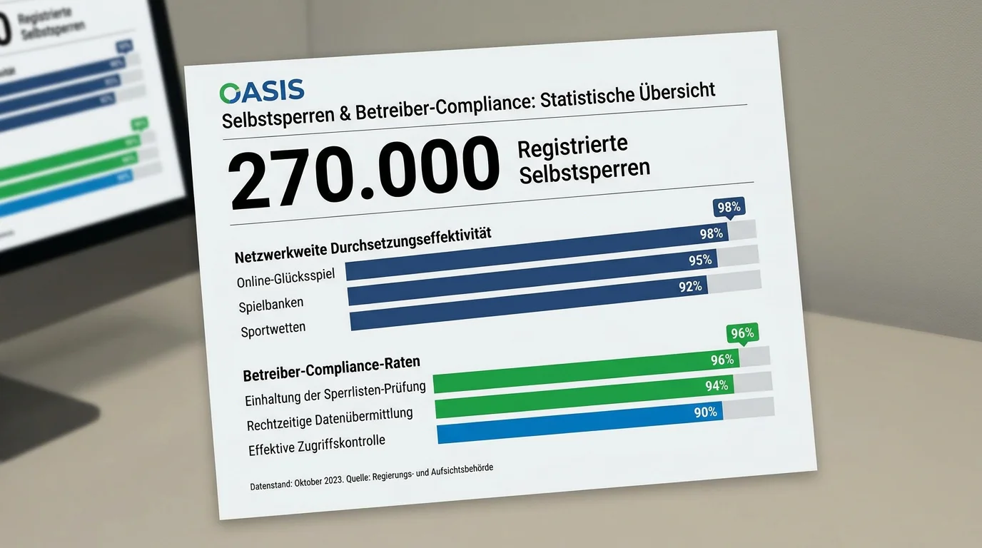 Statistische Übersicht zur Wirksamkeit der OASIS-Selbstsperre mit 270.000 registrierten Nutzern im deutschen Sportwettenmarkt